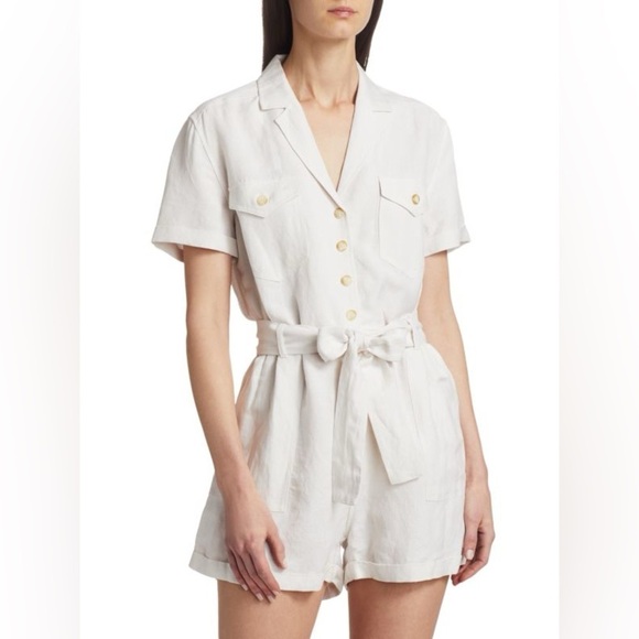 Rails Georgie Tie Waist Linen Romper in Stone - Picture 4 of 13
